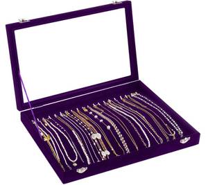 lot 3674 image: Jenseits Necklace Holder Jewelry Organizer Box, Dustproof Velvet Necklace Tray Jewelry Display With Clear Lid, Preppy Jewelry Holder, Long Necklaces Pendants Organizer, Gifts For Women Girls - Purple