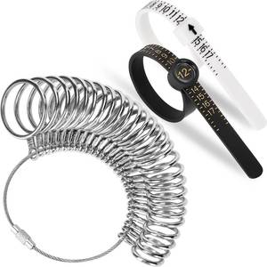 lot 3676 image: Ring Sizer Measuring Tool Kit Upgraded, 27 PCS Stainless Steel Measuring Ring Tool, US Ring Size 0-13 with Half Size, 2 PCS Reusable Finger Size 1-17 USA Rings Size with Magnified Glass