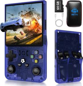 lot 3691 image: R36 Max Retro Gaming Console, Retro Handheld Console 4.0 Screen Linux System, 64G TF Card, 4000mAh Rechargeable Portable Pocket Arcade, Transparent Blue