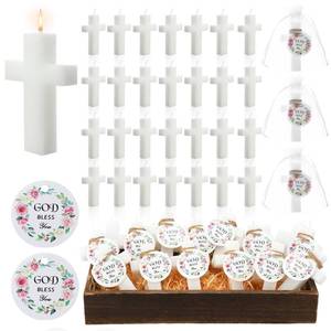 lot 3696 image: MTLEE 36 Set Baptism Favor Candles Cross Candles Baby Shower Favors Religious Holy Communion Christening Gifts for Christian Guests Party Wedding Birthday(Eucalyptus Tag)