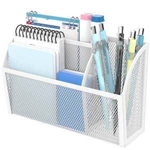 lot 3699 image: DALTACK Magnetic Pencil Holder Magnetic Shelf for the Whiteboard 3-Grid Mesh Magnetic Pen Holder for Refrigerator Magnetic Organizer Locker Accessories Organizer for Home, School and Office, White