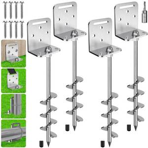 lot 3703 image: 4 Pack 18 Inch Trampoline Ground Anchors Screw in Earth Anchor Stakes kit with L-Shaped Brackets 20MM Spiral Swingset Anchors for Swing Set, Tent, Canopy, Carport, Sheds, Playset, Mobile Home
