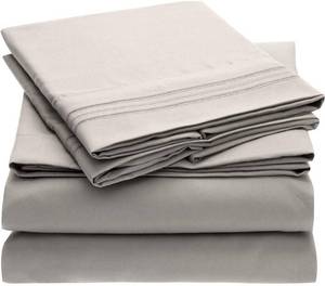 lot 3710 image: Mellanni Full Sheets Set - 4 PC Iconic Collection Bedding - Hotel Luxury, Extra Soft, Cooling Bed Sheets - Wrinkle, Fade, Stain Resistant (Full, Light Gray)