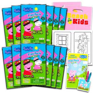 lot 3719 image: Bendon 12 Pc Peppa Pig Mini Party Favors Set - Bundle with 12 Peppa Pig Play Packs  Mini Coloring Books, Stickers, and Goodie Bags (Peppa Pig Birthday Party Supplies Decorations)