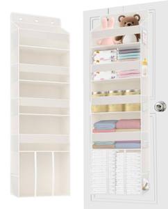 lot 3722 image: TAHAVICE 5-Tier Over The Door Organizer with 10 Mesh Pockets  Large Capacity Hanging Closet Storage for Baby Diapers, Toys, Nursery& Newborn Essentials (Beige)