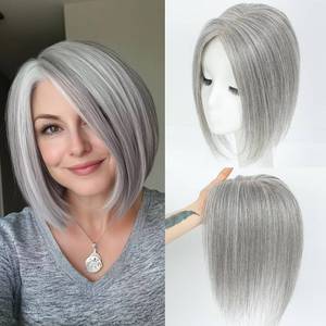 lot 3729 image: JANATOUCH Human Hair Toppers for Women Silver Gray Color Topper Real Human Hair for Solve Loosing And Thinning Hair Add Volume