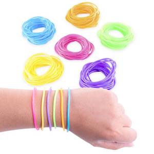 lot 3736 image: Super Z Outlet 80s Colorful Retro Rock Pop Star Rainbow Diva Disco Jelly Neon Gel Stretchable Bracelets Bands for Theme Events, Colorful Assortment, Assorted Toy Party Favor Prizes (Assorted 144pk)