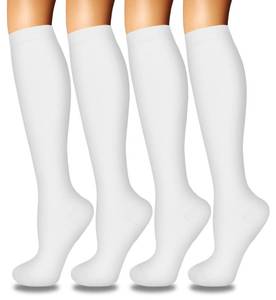 lot 3747 image: 4 Pairs Compression Socks for Women Circulation-Best Support for Jogging Fitness Training Use,Fit Ankle Coverage,Shock Absorption for Active Sports and Workouts White Sock L-XL