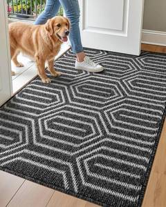 lot 3748 image: DEXI Front Door Mats for Entryway, 32x48 Non Slip Washable Low-Profile Entry Doormat, Absorbent Resist Dirt Inside Floor Entrance Mat, Patio, Black