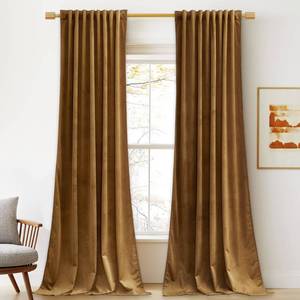 lot 3751 image: StangH Gold Brown Velvet Blackout Curtains 132 inches High Ceiling Tall Winter Curtains Back Tab Thermal Insulated Door Drapes for Living Dining Room Office, W52 x L132, 2 Panels