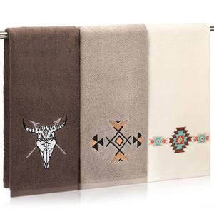 lot 3755 image: SmoothNovelty 3 Pcs Western Aztec Hand Towels 14 x 29 Inch Cotton Embroidered Cow Bull Skull Southwest Sunset Bathroom Hand Towels Boho Aztec Theme Decorative Washcloth for Kitchen Vintage Decor