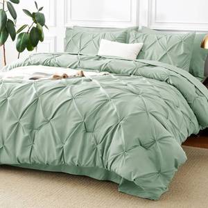 lot 3756 image: CozyLux Full Size Comforter Sets Sage Green, 7 Pieces Pintuck Bed in A Bag Green Comforter Full Size, Pinch Pleat Bedding Sets with All Season Comforter, Sheets, Pillowcases & Shams