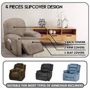 lot 3757 image: ULTICOR 4-Piece, 1 Seat Recliner Cover, Velvet Stretch Reclining Chair Covers for 1 Cushion Reclining Sofa, Single Seat Recliner Couch Cover, Thick, Very Soft, Machine Washable (Taupe)