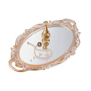 lot 3762 image: XPXKJ Vintage Gold Mirror Tray Vanity Tray for Dresser Perfume Storage Decorative Mirrored Glass Tray Coquette Room Decor, Bedroom, Bathroom Oval Antique Serving Makeup Organizer