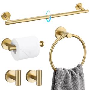 lot 3766 image: TQKAG 5 Piece Bathroom Accessories Set Brushed Gold Bathroom Hardware Set 23.6 Inch Bath Towel Bar Set SUS304 Stainless Steel Towel Rack Set