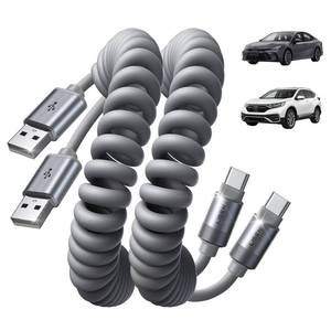 lot 3797 image: LISEN Coiled USB C Cable, Durable Short USB A to USB C Cable 2 Pack for Android Auto & CarPlay Cable, Short Type C Retractable Car Charger Cord for iPhone 171615 Samsung Galaxy S25S24 A15, Gray 4FT