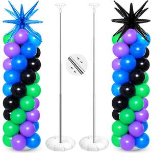 lot 3802 image: Sosation 2 Set Blue Black Purple Toy Inspired Cartoon Balloon Column Stand Kit with 2 Star Foil Balloons 120 Pcs Latex Balloon Adjustable Stands for Carnival Birthday Space Party Decorations