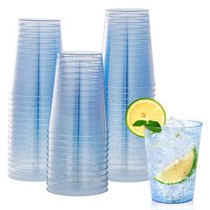 lot 3803 image: JOLLY CHEF 100 Pack 10 oz Blue Plastic Cups, Blue Disposable Tumblers, Elegant Glitter Party Drinking Cups for Wedding, Thanksgiving Day, Christmas Halloween