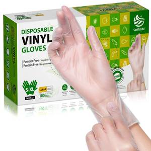 lot 3809 image: SWIFTLITE Disposable Vinyl Gloves, Food Safe, Latex-Free Powder-Free Clear Plastic Gloves for Cooking, House Clean, Food Prep (100, Small)