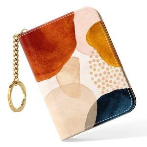 lot 3826 image: Nipichsha Credit Card Holder, Small RFID Card Wallet for Women, Slim Leather Card Holder Wallet, Credit Card Wallet Organizer, Pocket Business Card Case with Zipper & Keychain, Simple Abstract Art