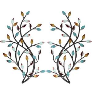 lot 3830 image: Meltset Metal Tree Leaf Wall Decor, Vine Olive Leaf Branch Wall Art, Wrought Iron Scroll Artwork, Decorative Wall Sculptures Above The Bed, Living Room, Hallway, Indoor and Outdoor��SFarmhouse��