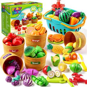 lot 3837 image: JOYIN Learning Toys Play Food Set for Toddlers, Cutting Food for Preschool Activities, Play Kitchen Accessories, Educational Toys, Color Sorting Set for Boys & Girls, Back to School Gifts for Toddlers