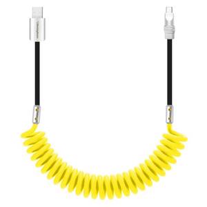 lot 3853 image: chubbycable Curly Chubby 120W Coiled USB C Cable Retractable Fast Charging Cable for Car Charger Cord Compatible with iPhone 17-15 Series, Yellow and Black, USB-A to Type-C, 2.29FT-3.6FT