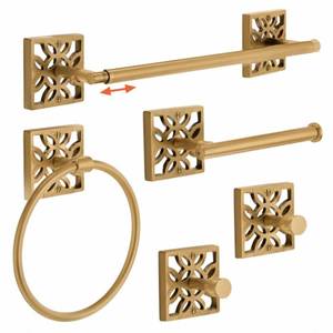 lot 3864 image: Autumn Alley 5-Piece Bathroom Hardware Set Antique Gold (Muted, Brushed Finish Not Shiny), Wall Mounted Towel Bar, Towel Ring, Toilet Paper Holder &amp Robe Hooks, Bathroom Accessories Set Complete