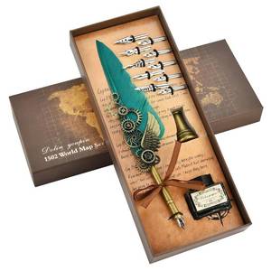 lot 3874 image: Hethrone Calligraphy Pens - Caligraphy Pens for Writing Feather Pen Quill Pen and Ink Set with Black Ink 10 Replaceable Nibs Gift Set (Green)