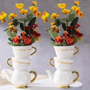 lot 3878 image: Tioncy Mini Teacup Bud Vase 5 Wonderland Tea Party Decorations Antique Vintage Kitchen Decor Whimsy Ceramic Vase Tea Party Favor for Wedding Gift Birthday Bridal Showers Home(2 Pcs)