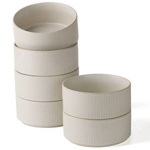 lot 4600 image: famiware Star Cereal Bowl Set, Soup Bowls Set of 5, Double Reactive Glaze, Stackable, 23oz Deep Bowls Suitable for Cereal, Popcorn, Oatmeal, Dessert - Dishwasher and Microwave Safe, Matte White