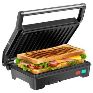lot 4603 image: Panini Press Grill, 1000W Sandwich Maker with Non-Stick Coated Plates, Opens 180 Degrees for Any Size of Food, 3-in-1 Sandwich Press Electric Grill, Stainless Steel Surface and Removable Drip Tray