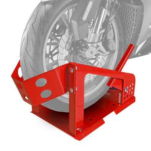 lot 4636 image: Jack Boss Motorcycle Wheel Chock, Motorcycle Stand Up to 1800 Lbs, Wide Range Less Than 6 Inch, 12 Holes Support Adjustable Front Tire Stand Chocks for Most Motorcycle - Retail $72