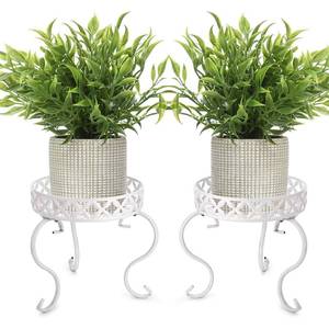 lot 4639 image: OwnMy Set of 2 Metal Round Plant Stand Rustproof Iron Flower Pot Holder, Modern Plant Display Potted Rack, Indoor Outdoor Plant Stand Heavy Duty Plant Holder for Home, Garden, Plant Lovers (White)