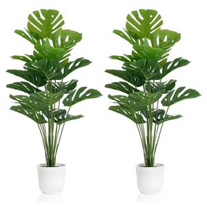 lot 4640 image: SAJANDAS Set of 2 Artificial Monstera Deliciosa Plants in Pots, Fake Tropical Trees with Greenery Leaves Stems, 32 Inch Faux Swiss Cheese Floor Plants for Home Porch, Garden, Office, Store Decor