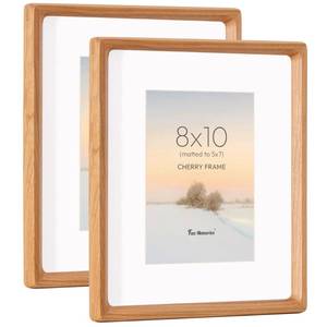 lot 4652 image: 8x10 Picture Frame Set of 2, USA-Sourced Cherry Wood Photo Frame with HD Tempered Glass, Handcrafted Rounded Corner 8 x 10 Wooden Frames Matted to 5x7 Photos, 8x10 Frames, Tabletop or Wall Display