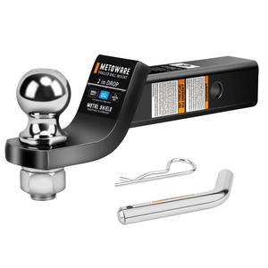 lot 4658 image: METOWARE Trailer Hitch Ball Mount, 2 Drop Hitch with 2 Ball, 6,000 lbs GTW Fits 2 Receiver for Truck SUV Boat RV, Solid Steel Towing Kit with Hitch Pin & Clip, Black