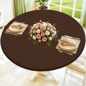 lot 4678 image: Moosfor Round Spandex Tablecloth, Elastic Fitted Waterproof Tablecloths for 57-68 Tables, Stretch Washable Picnic Table Cover for Camping, Dining, Indoor and Outdoor, Coffee