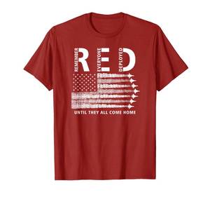 lot 4689 image: RED American Flag Remember Everyone Deployed Military T-Shirt 3XL