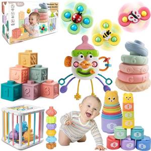lot 4706 image: ELLECK Baby Toys 6-12 Months, Montessori Toys for Toddlers 1-3 Year Old, Busy Cube Teether Infants Bath 6 in 1 Stacking Blocks Rings, Suction Cup Spinner, Shape Bin Sensory (0035)