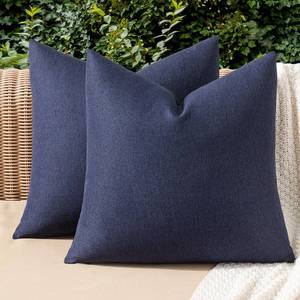 lot 4708 image: MIULEE Pack of 2 Decorative Outdoor Solid Waterproof Throw Pillow Covers Faux Linen Garden Farmhouse Cushion Cases for Summer Patio Tent Balcony Couch Sofa 20x20 Inch Navy