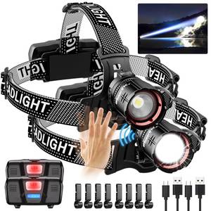 lot 4712 image: Spriak High Lumens LED Headlamp& 100H Using Time, USB Rechargeable Head lamp, 90° Adjustable Widebeam Motion Sensor Head Light with 5 Modes,Zoomable for Camping Running Hiking Hard Hat Headlamps 2pc