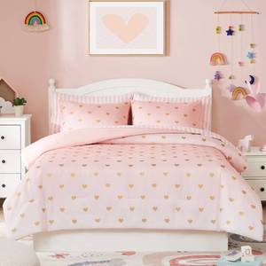 lot 4733 image: Wink Deer Twin Comforter Set with Sheets for Girls-5 Pieces Twin Bedding Sets with Pink White Gradient Ombre Comforter, Sheets, Pillowcase & Sham for Kids (Gold Heart, 66 X 86)
