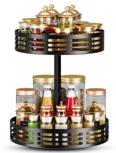 lot 4735 image: 2 Tier Lazy Susan Organizer - 360° Rotating Spice Rack, Adjustable Industrial Spinning Spice Holder, Versatile Countertop Organizer for Cabinet, Pantry, Kitchen, Dining Table, Bathroom and Vanity