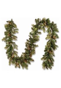 lot 4621 image: National Tree Company Pre-Lit Artificial Christmas Garland  Green  Carolina Pine  White Lights  Decorated with Pine Cones  Plug In  Christmas Collection  9 Feet - Retail $88