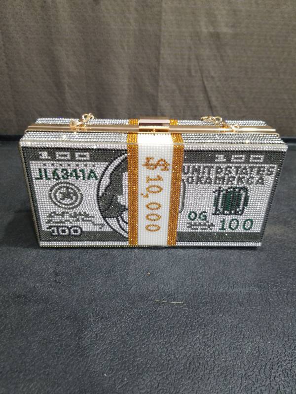 lot 4362 image: Money Stack Crystal Clutch Purse