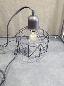 lot 4822 image: Industrial Wire Cage Pendant Light with Edison Bulb