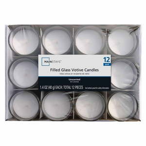 lot 4829 image: Mainstays Filled Votives with Holders, Unscented White, 12-Pack