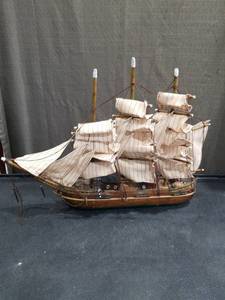 lot 4850 image: Wooden Sailing Ship Model with Cloth Sails