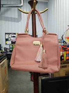 lot 4909 image: BEBE Los Angeles Pink Leather Handbag with Braided Handles